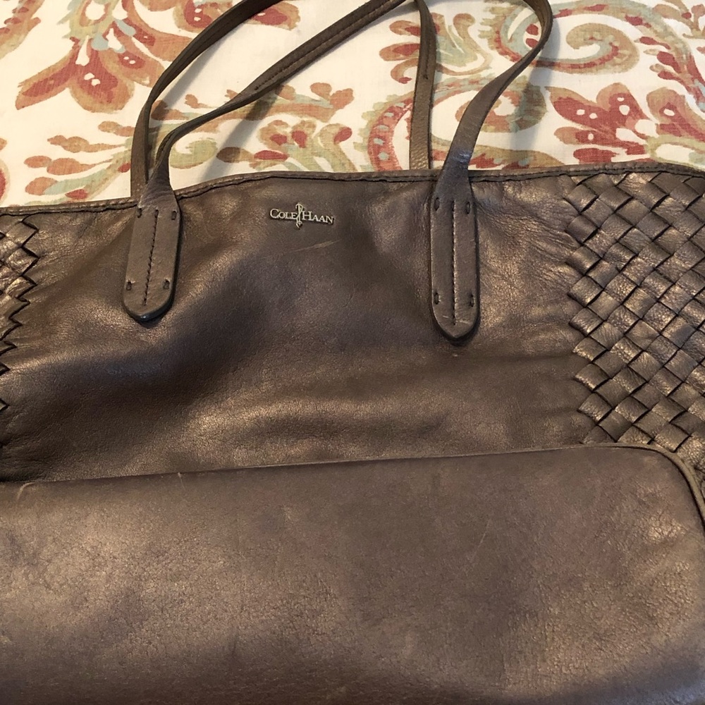 Cole Haan Victoria Tote Pewter Leather